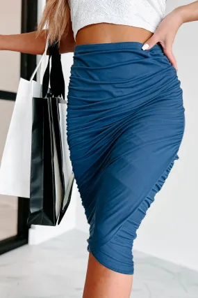 Strictly Speaking Ruched Midi Skirt (Cobalt)