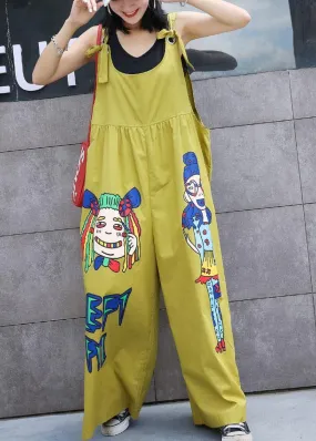 summer yellow cotton cartoon prints jumpsuit pants plus size casual jumpsuit pants