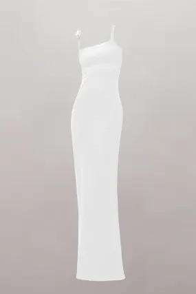 Surrealist White Rose Strap Maxi Dress in White