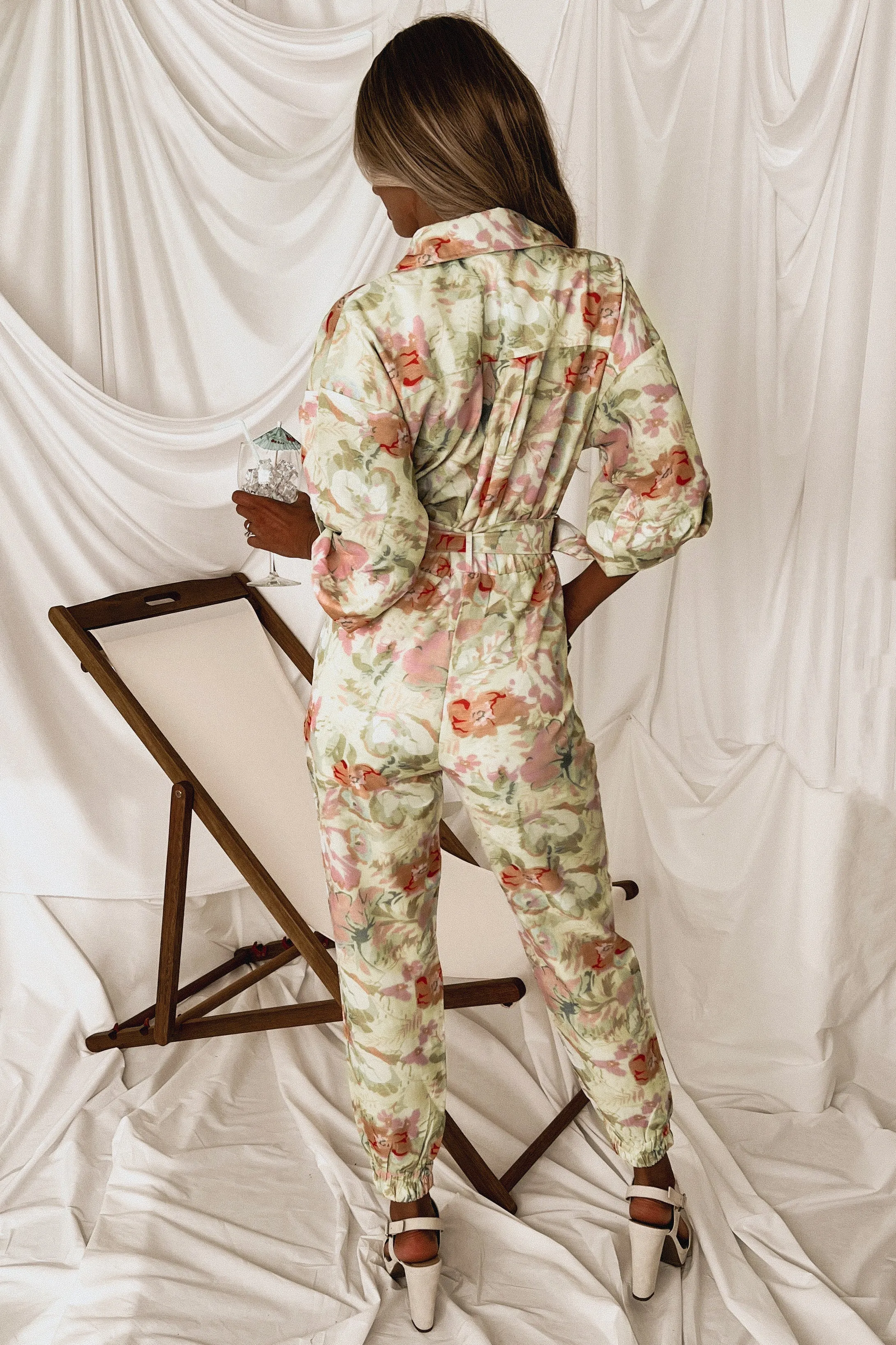 Taking It Back Floral Belted Jumpsuit (Lime/Multi)