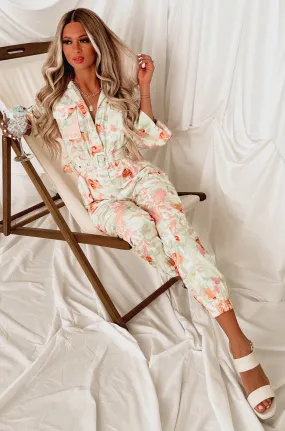 Taking It Back Floral Belted Jumpsuit (Lime/Multi)