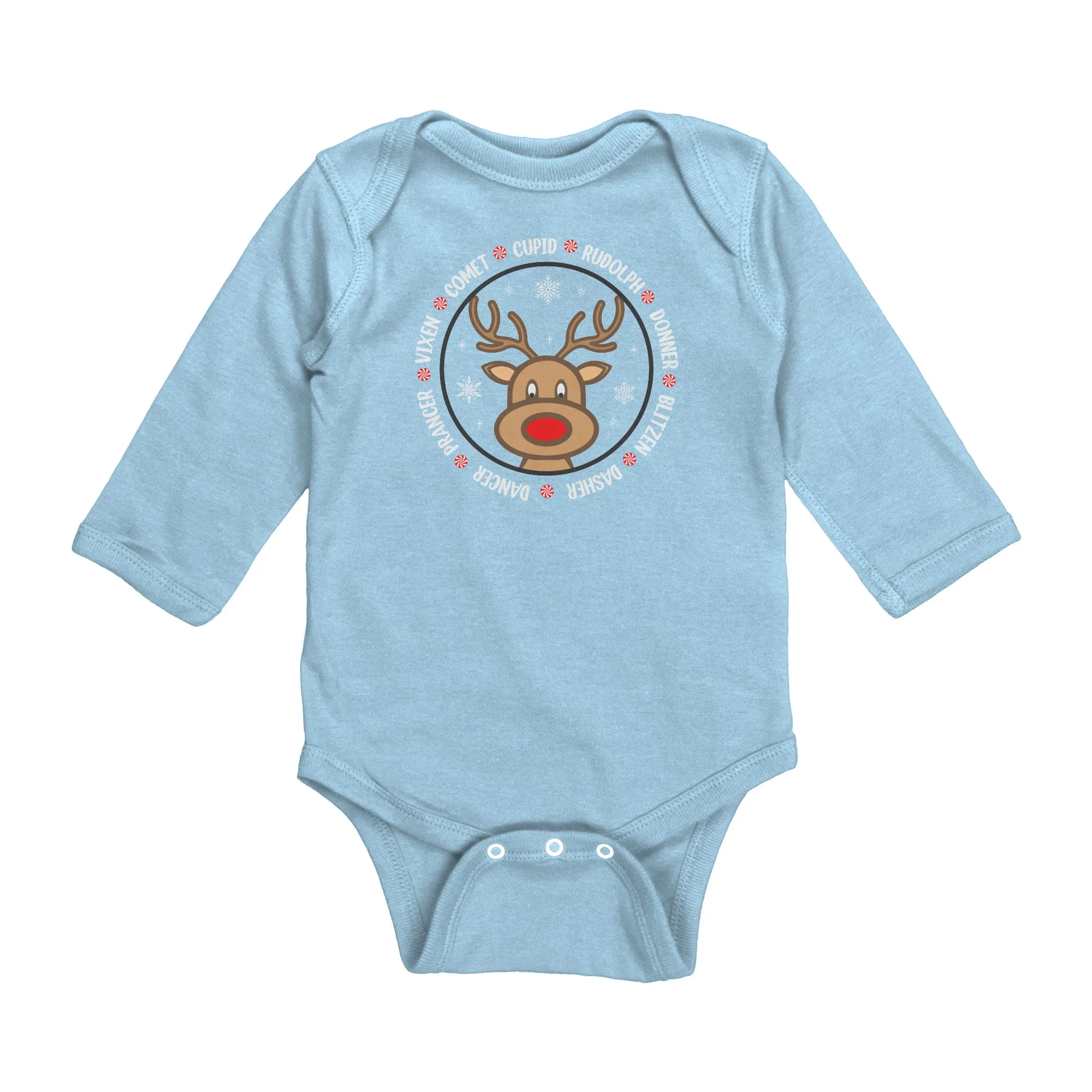 Team Rudolph Long Sleeve Baby Snap Bodysuit Onesie