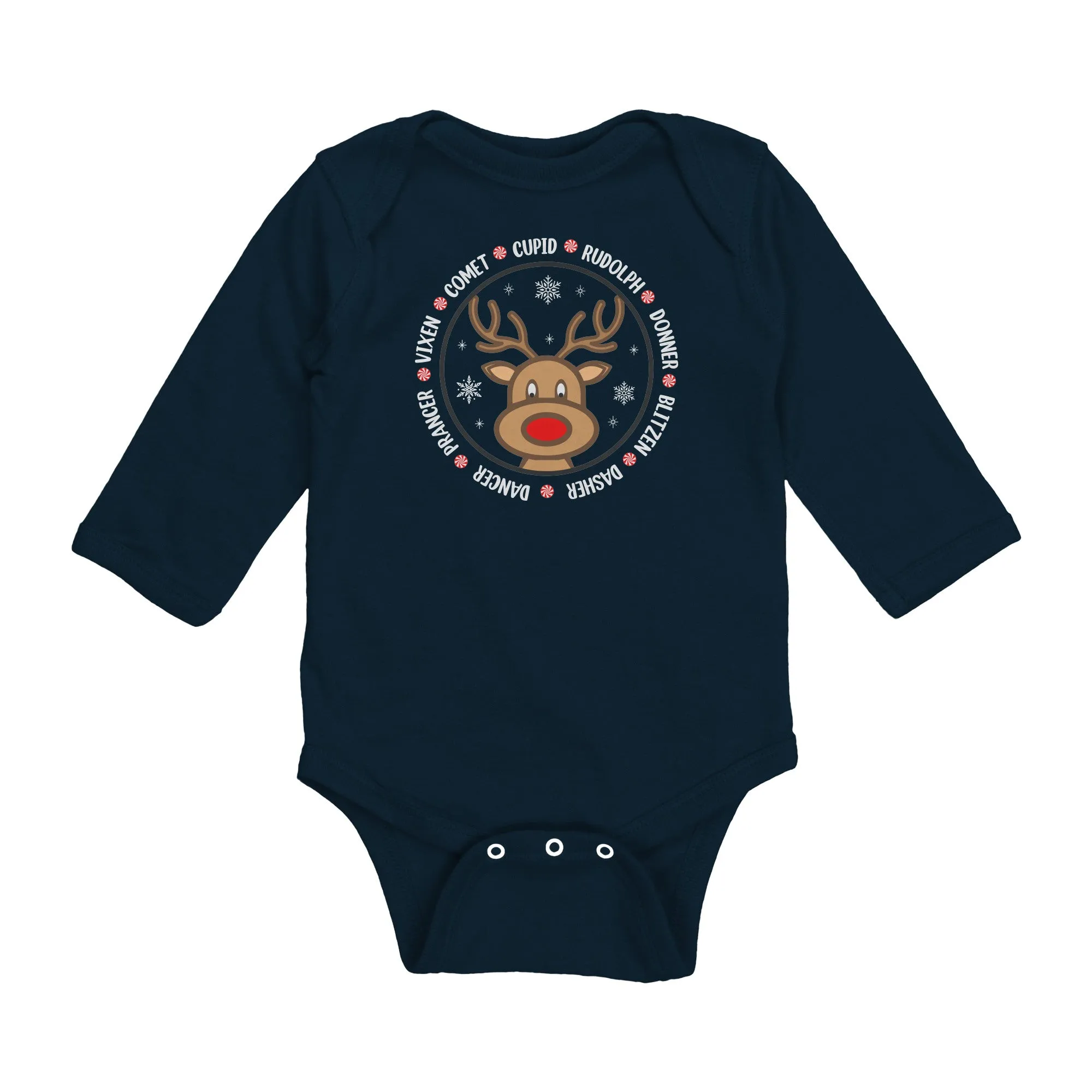 Team Rudolph Long Sleeve Baby Snap Bodysuit Onesie