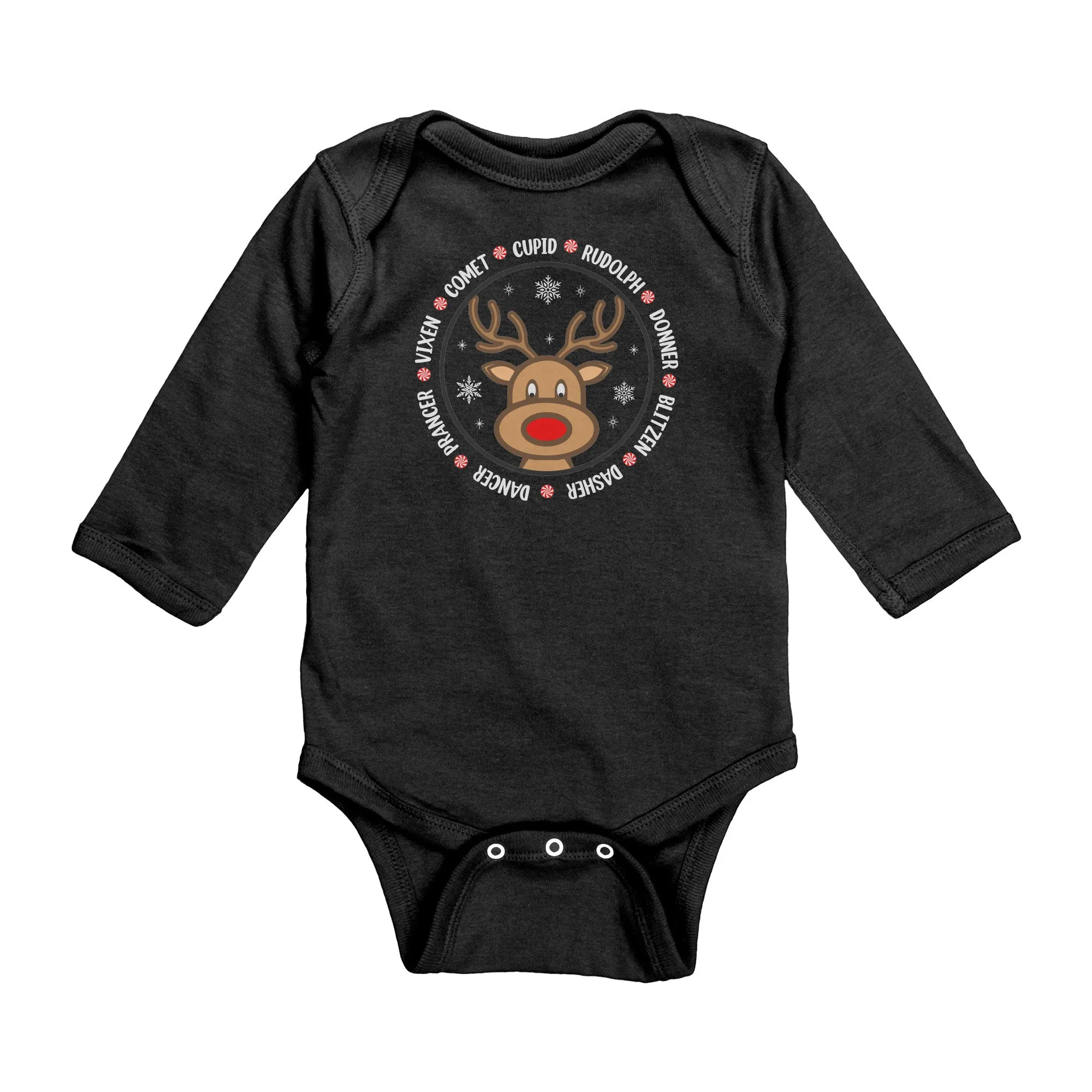 Team Rudolph Long Sleeve Baby Snap Bodysuit Onesie