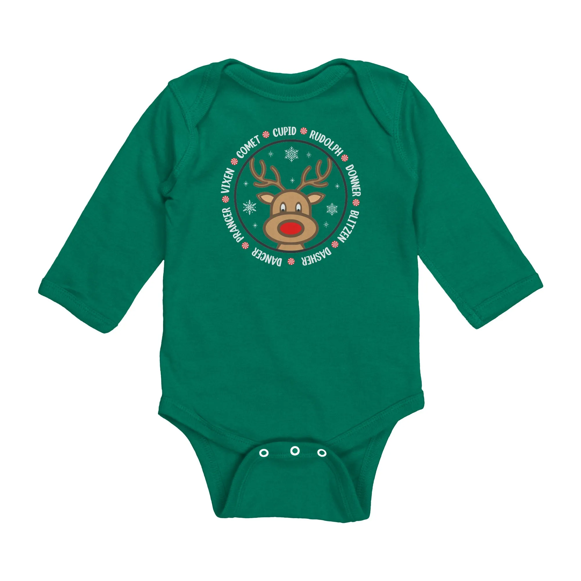 Team Rudolph Long Sleeve Baby Snap Bodysuit Onesie