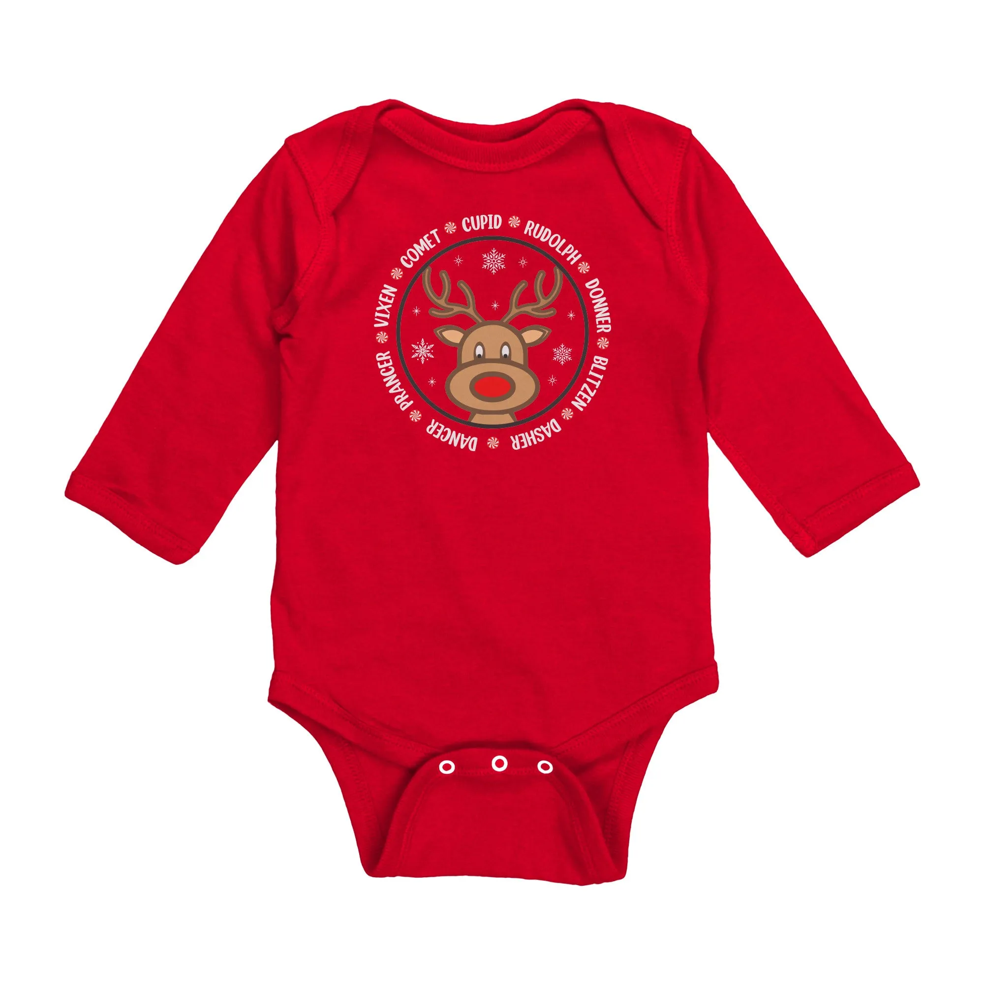 Team Rudolph Long Sleeve Baby Snap Bodysuit Onesie