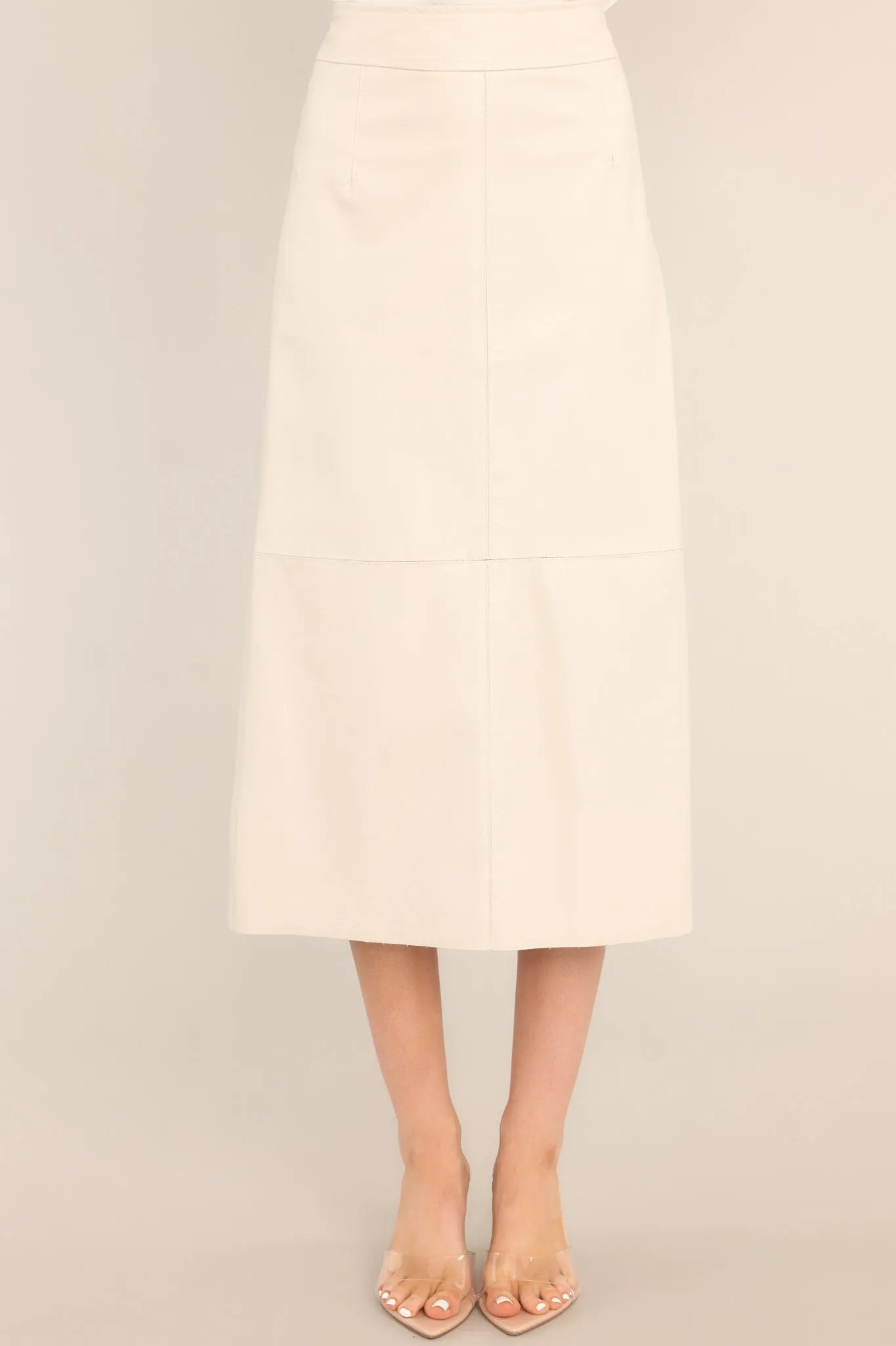 Through Open Doors Bone Faux Leather Midi Skirt