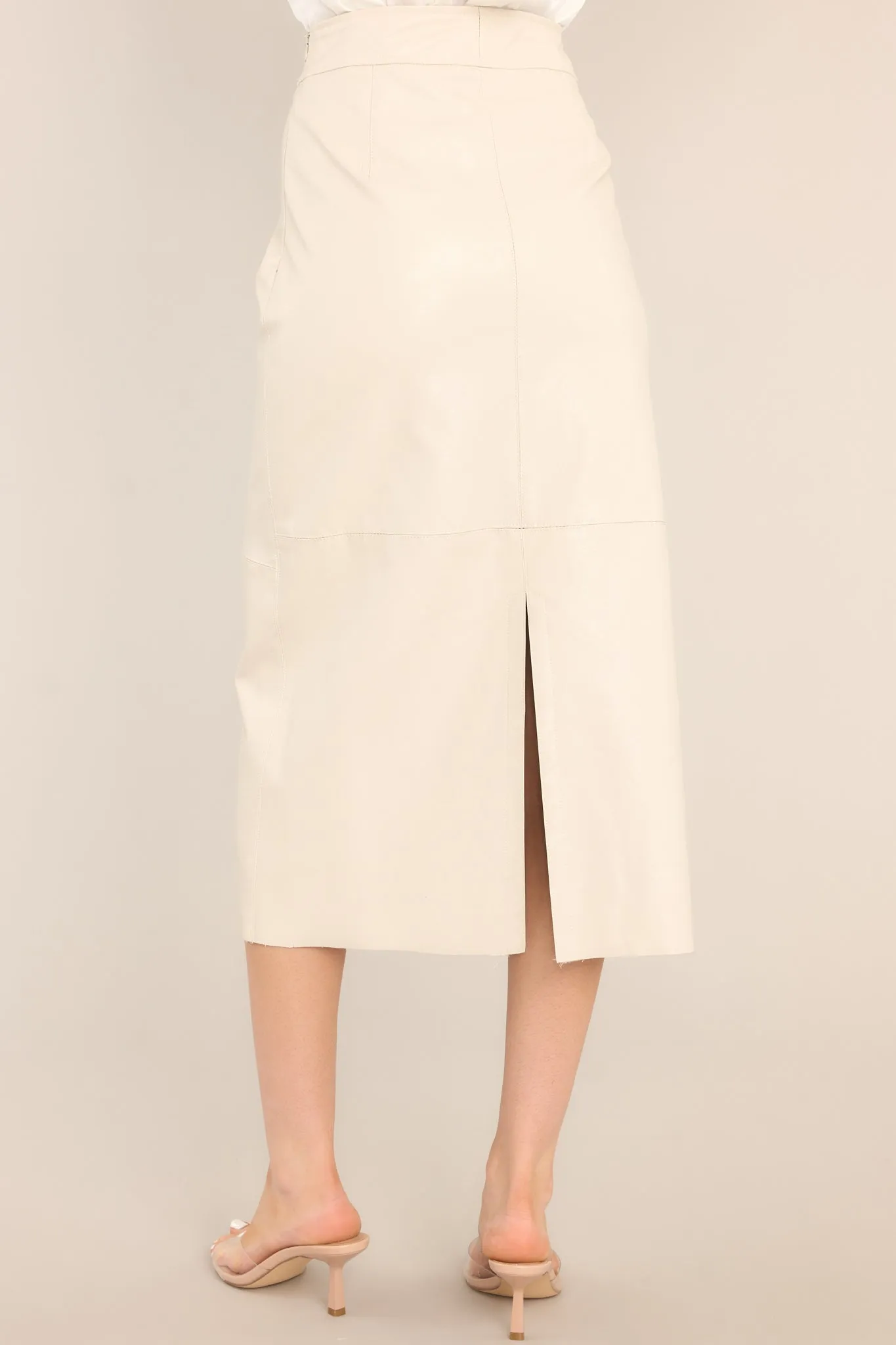Through Open Doors Bone Faux Leather Midi Skirt
