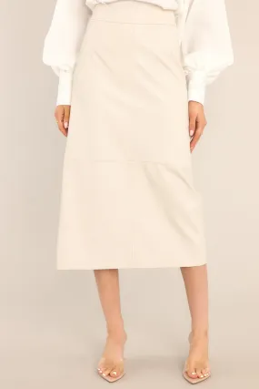 Through Open Doors Bone Faux Leather Midi Skirt