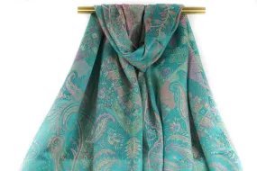 Turquoise Garden Paisley Pashmina Scarf Bohemian Shawl