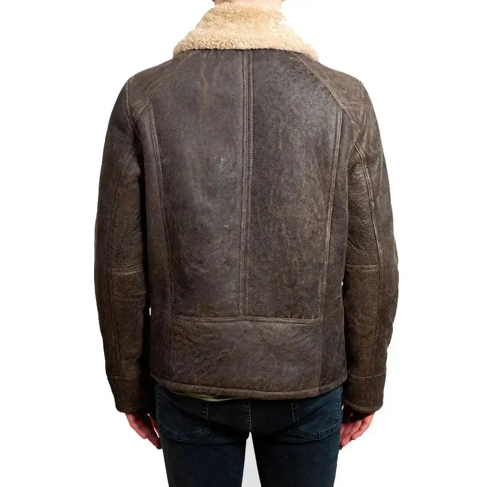 Vintage Chocolate Brown B3 Bomber Aviator Shearling Leather Jacket