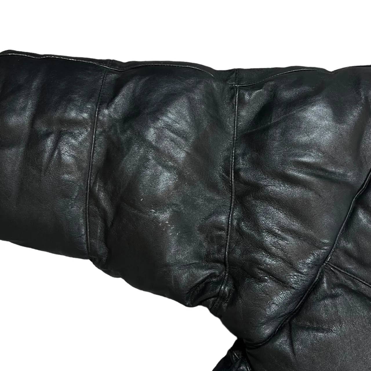 Vintage Genuine Real Black Leather Padded Puffer Jacket Coat