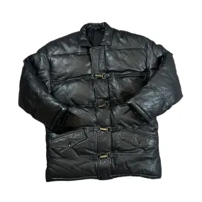 Vintage Genuine Real Black Leather Padded Puffer Jacket Coat