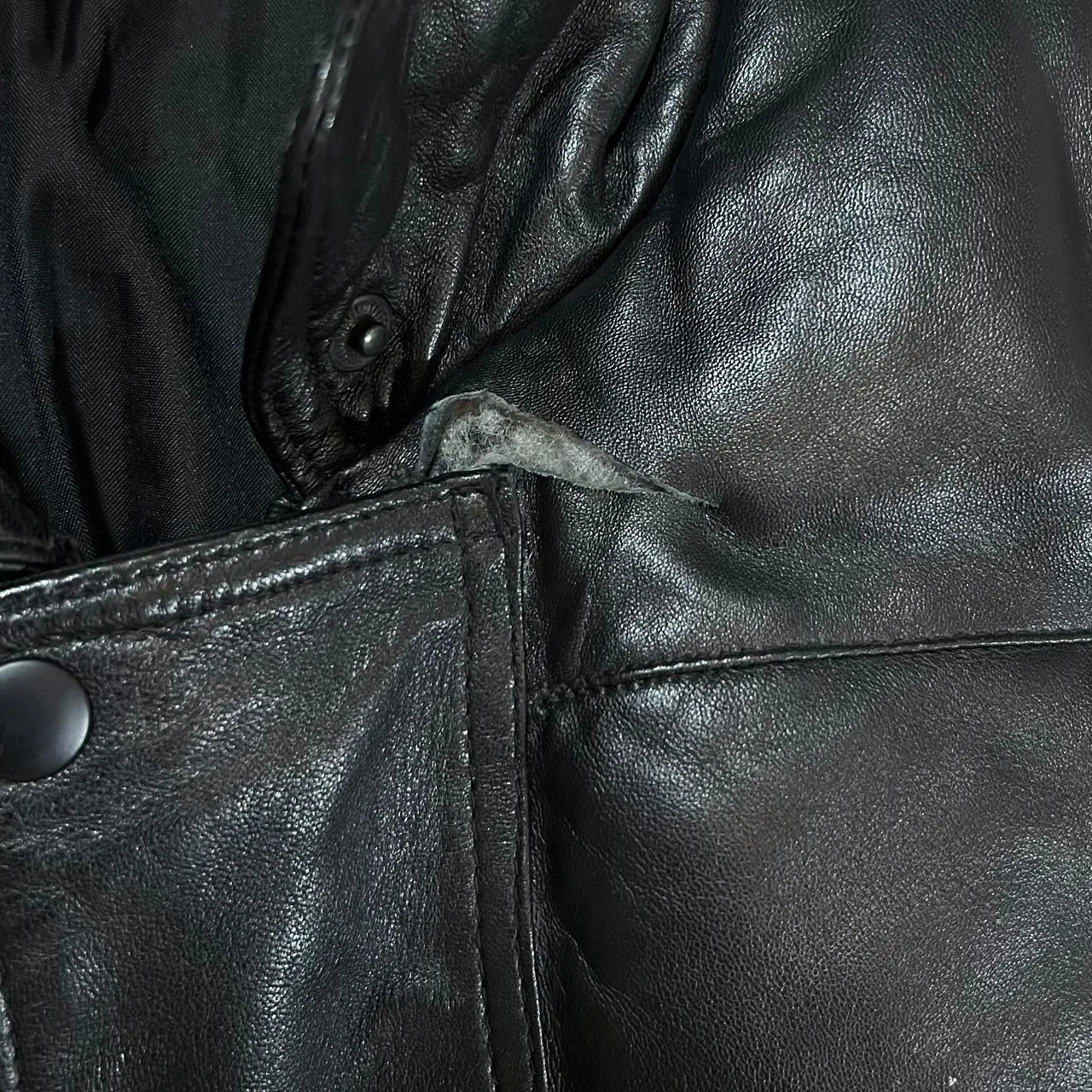 Vintage Genuine Real Black Leather Padded Puffer Jacket Coat