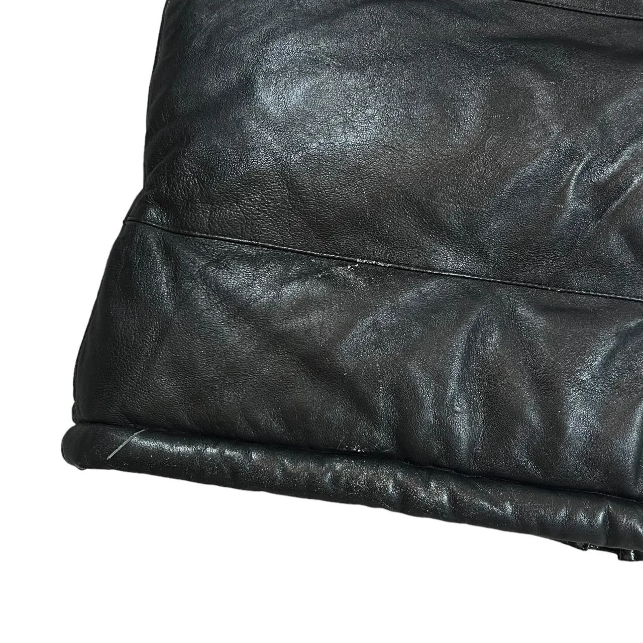 Vintage Genuine Real Black Leather Padded Puffer Jacket Coat
