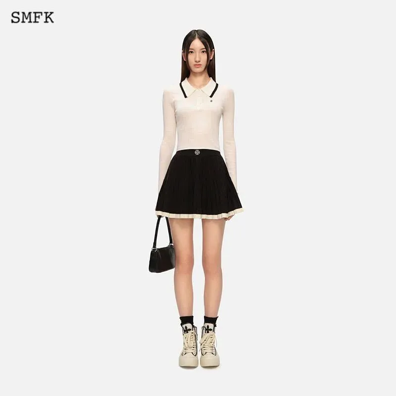 Vintage School Knit Pleated Skirt Black