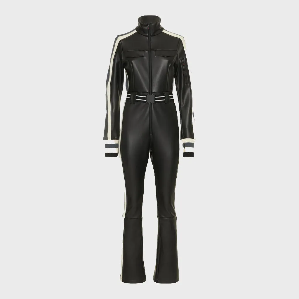 Women Black Leather Jumpsuit