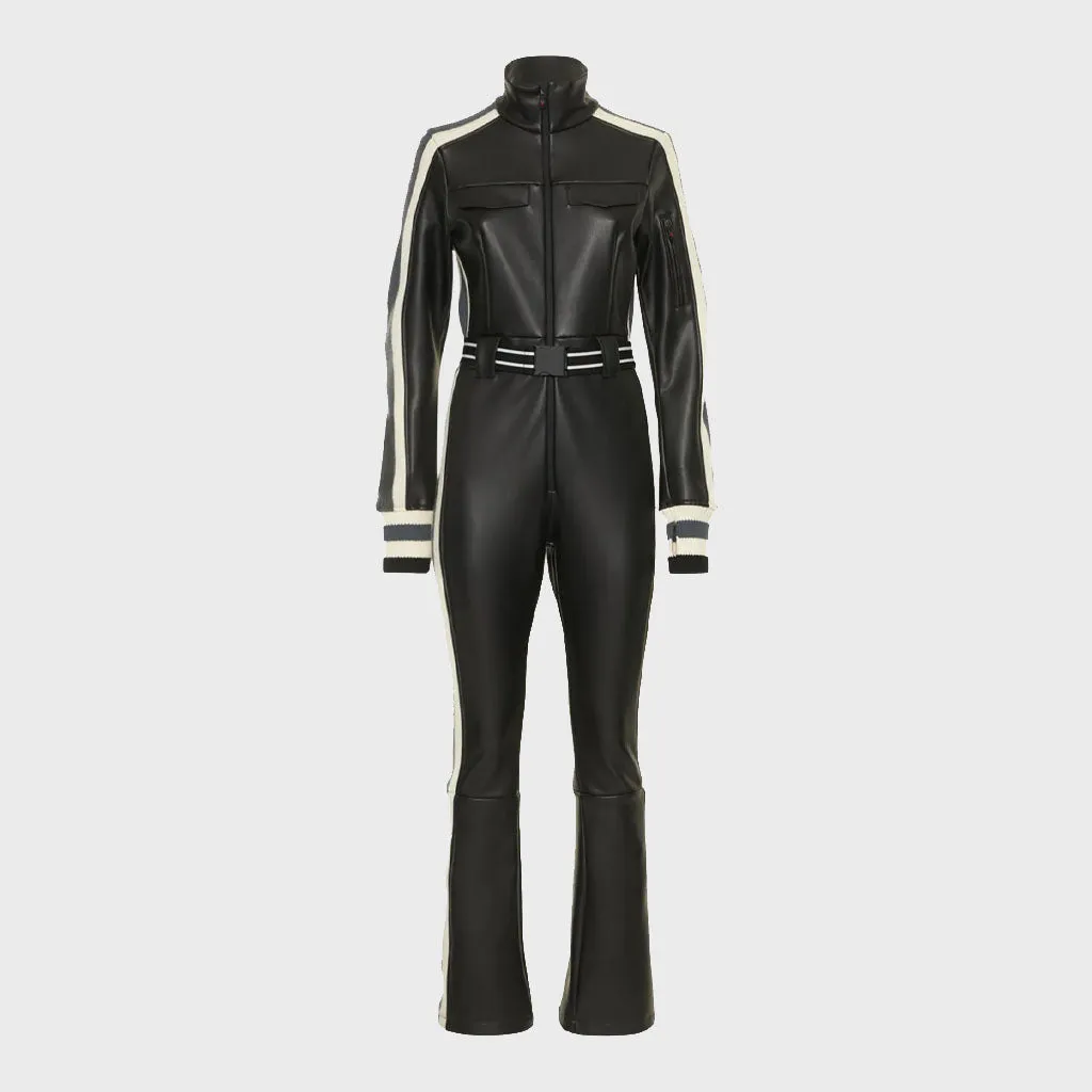 Women Black Leather Jumpsuit