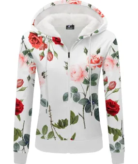 Women's Flowers Print Full Zipper Hoodie-ZPK006167