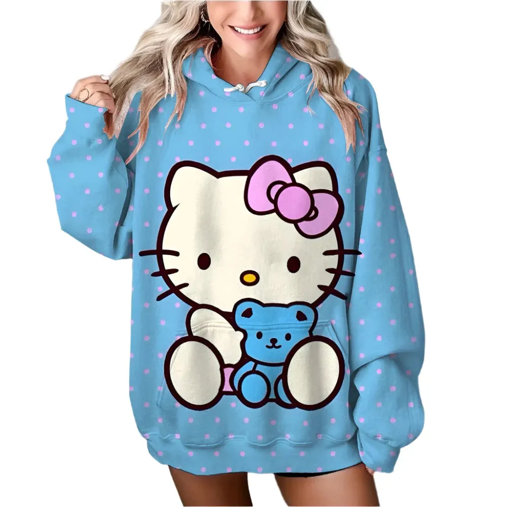 Women’s HELLO KITTY Hoodie - Long Sleeve Pullover Sweatshirt, Plus Size Casual Y2K Autumn Fashion