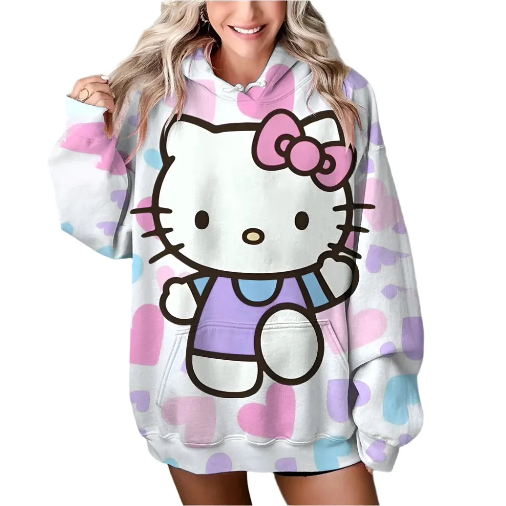 Women’s HELLO KITTY Hoodie - Long Sleeve Pullover Sweatshirt, Plus Size Casual Y2K Autumn Fashion