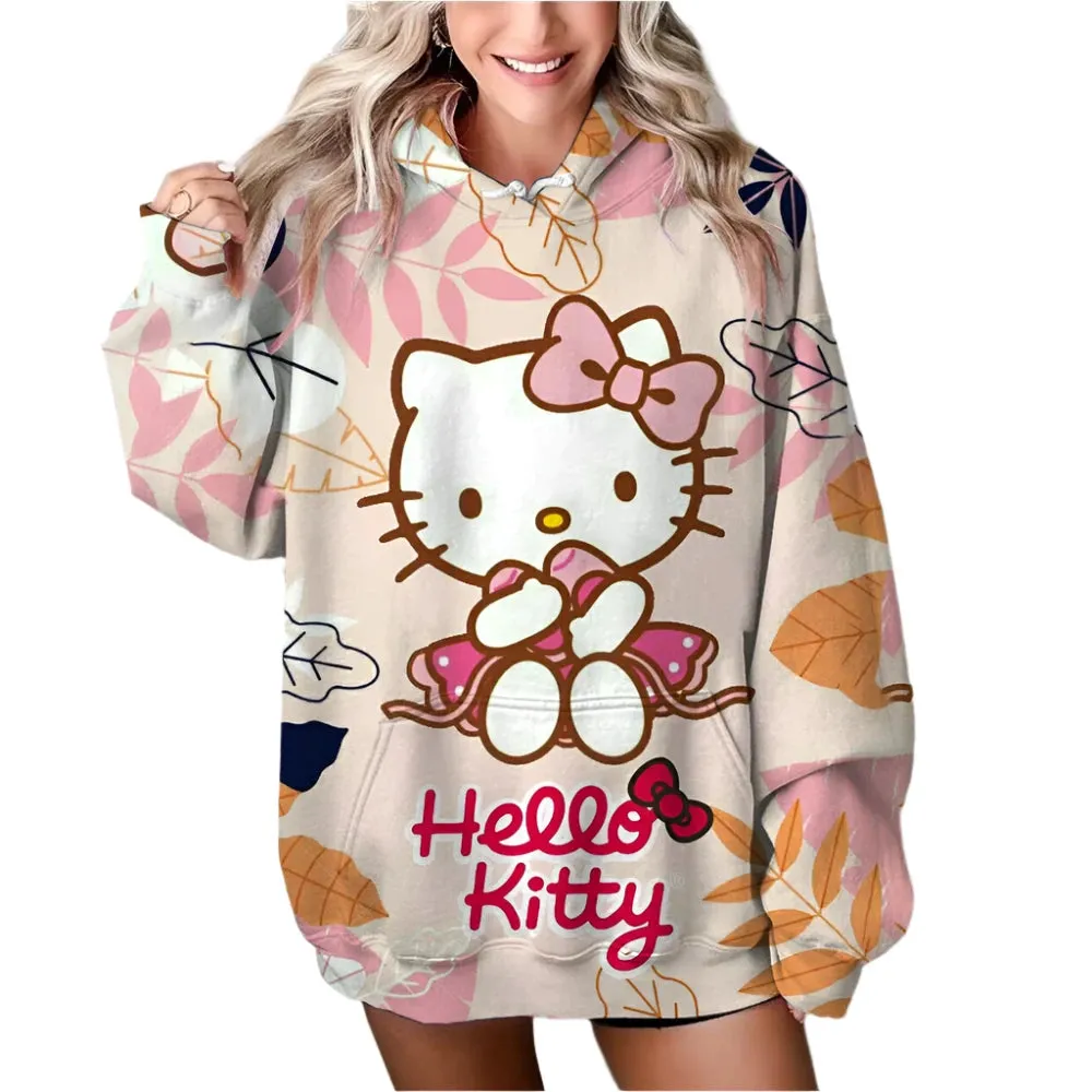 Women’s HELLO KITTY Hoodie - Long Sleeve Pullover Sweatshirt, Plus Size Casual Y2K Autumn Fashion