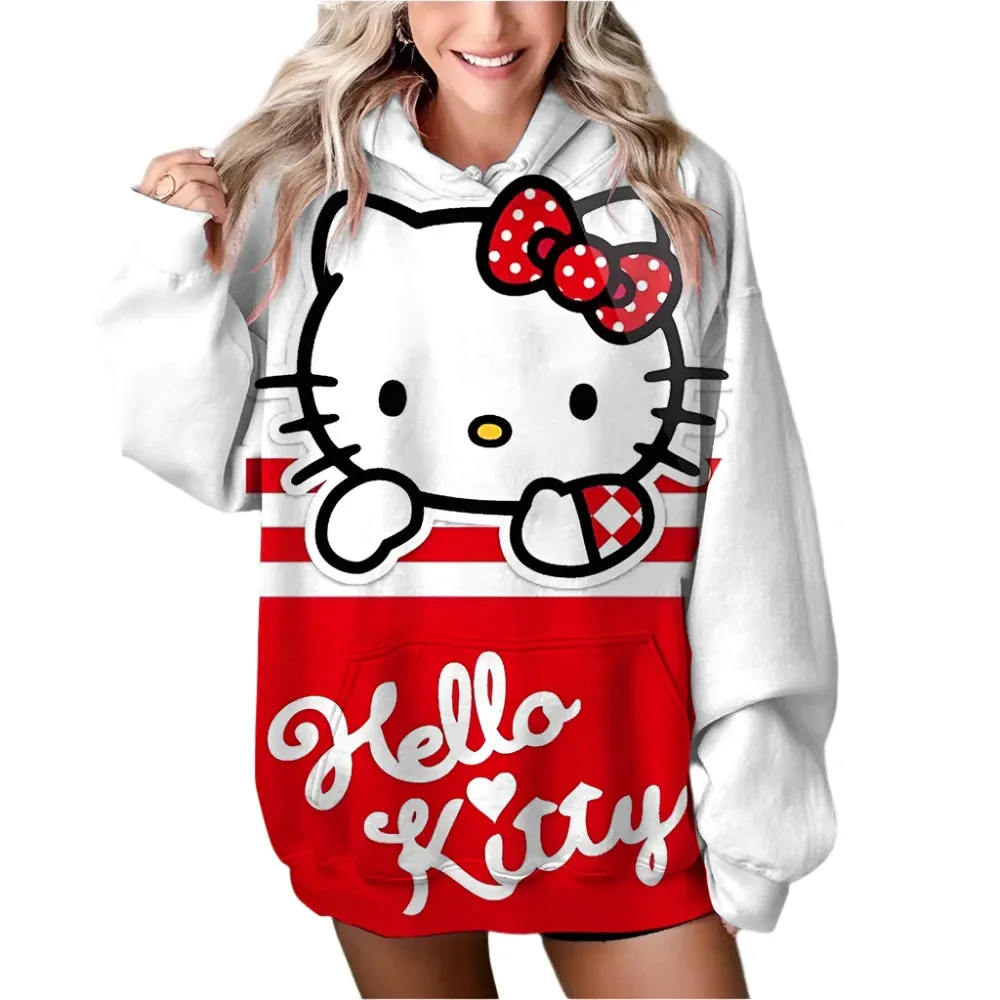 Women’s HELLO KITTY Hoodie - Long Sleeve Pullover Sweatshirt, Plus Size Casual Y2K Autumn Fashion