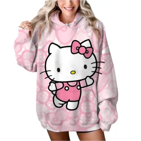 Women’s HELLO KITTY Hoodie - Long Sleeve Pullover Sweatshirt, Plus Size Casual Y2K Autumn Fashion