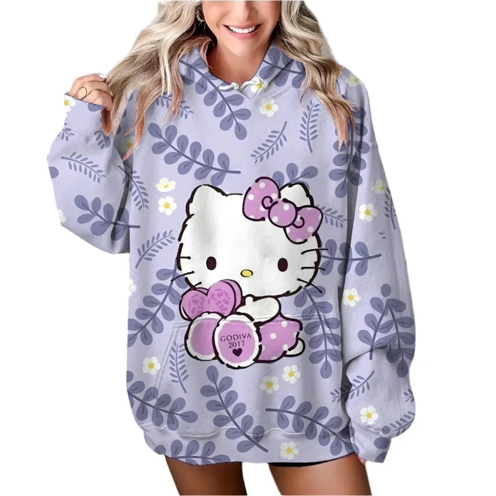 Women’s HELLO KITTY Hoodie - Long Sleeve Pullover Sweatshirt, Plus Size Casual Y2K Autumn Fashion