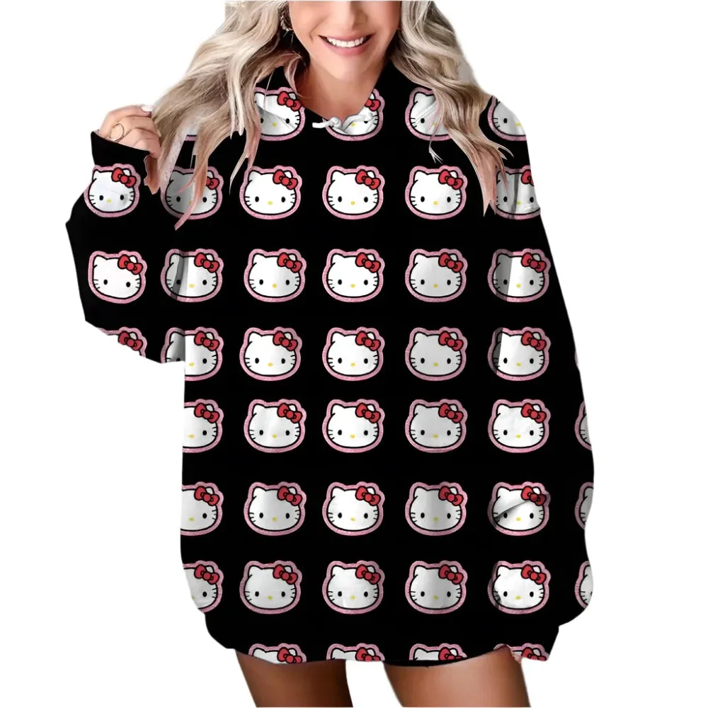 Women’s HELLO KITTY Hoodie - Long Sleeve Pullover Sweatshirt, Plus Size Casual Y2K Autumn Fashion