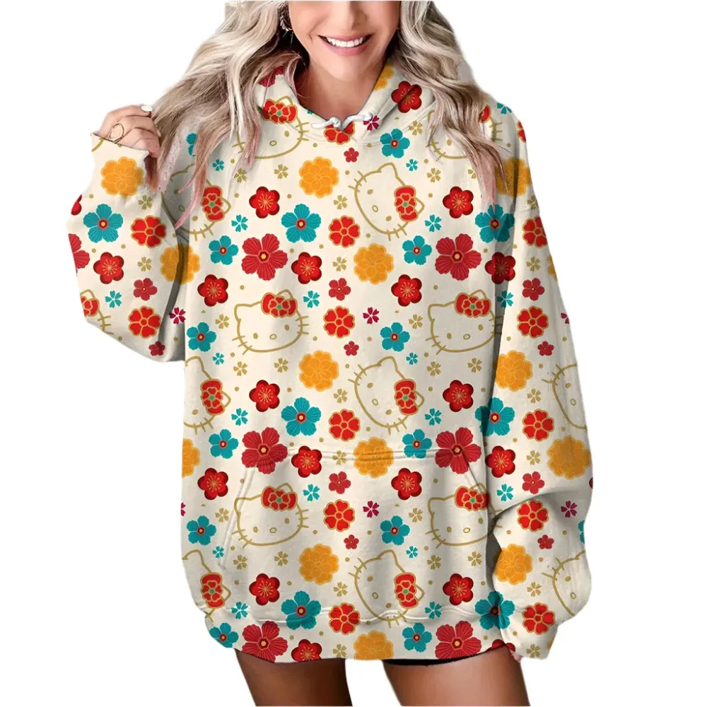 Women’s HELLO KITTY Hoodie - Long Sleeve Pullover Sweatshirt, Plus Size Casual Y2K Autumn Fashion