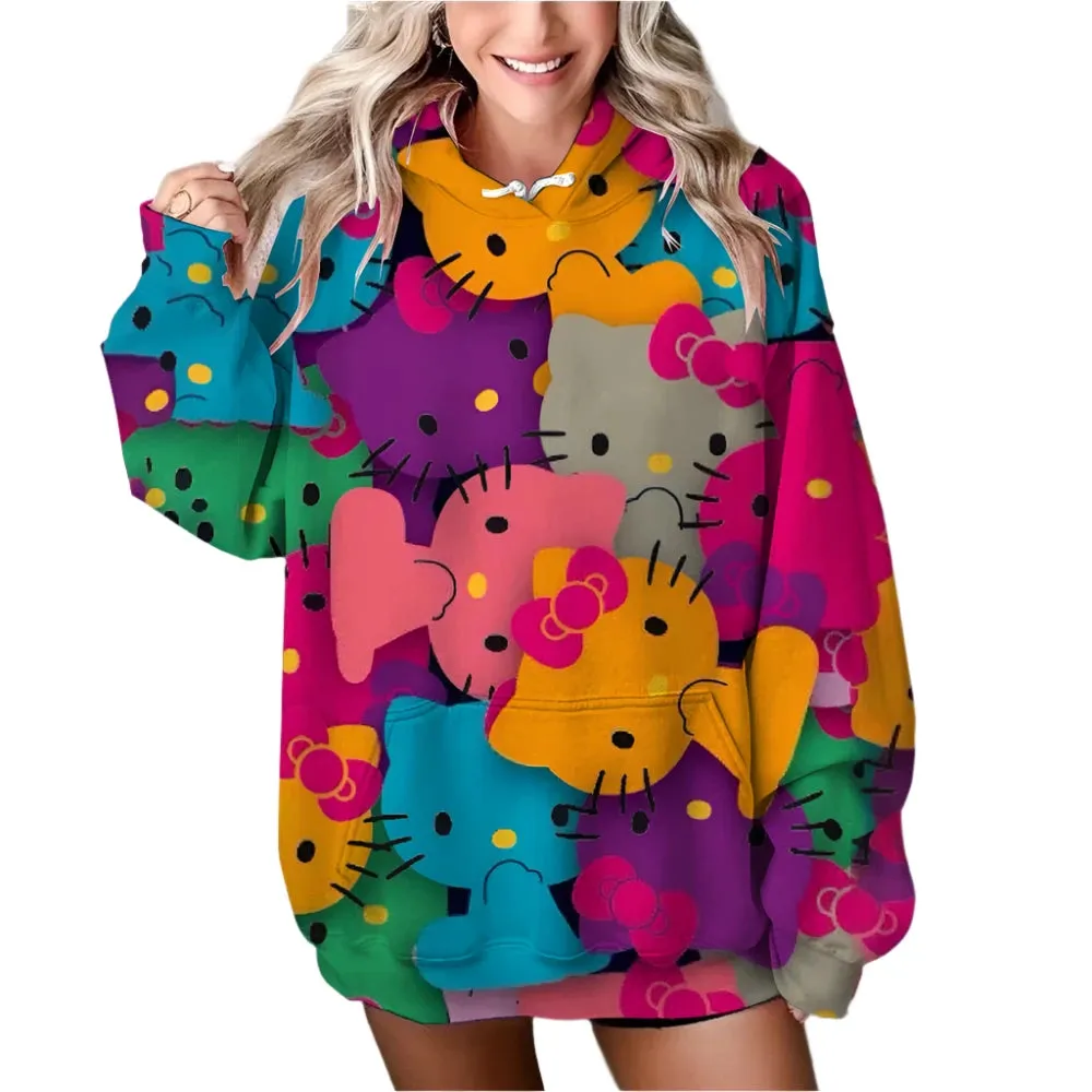 Women’s HELLO KITTY Hoodie - Long Sleeve Pullover Sweatshirt, Plus Size Casual Y2K Autumn Fashion