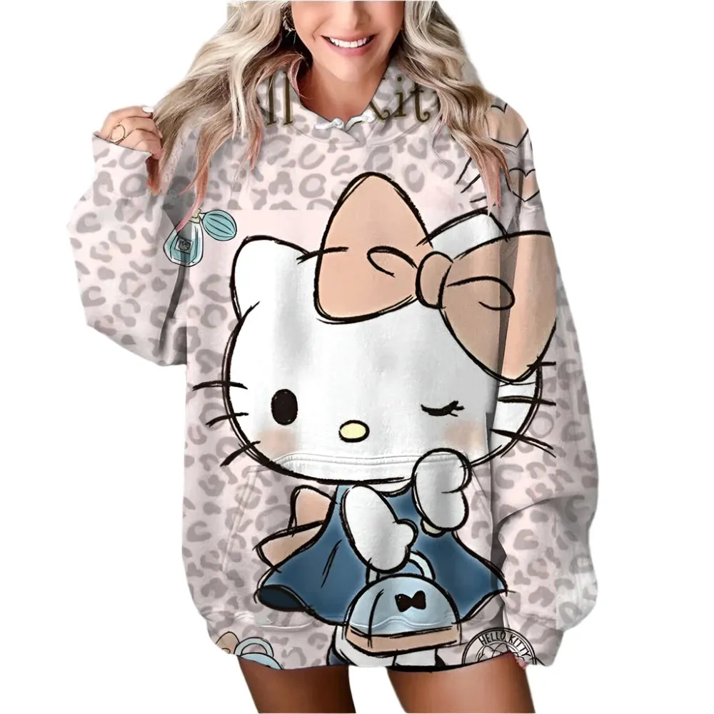 Women’s HELLO KITTY Hoodie - Long Sleeve Pullover Sweatshirt, Plus Size Casual Y2K Autumn Fashion