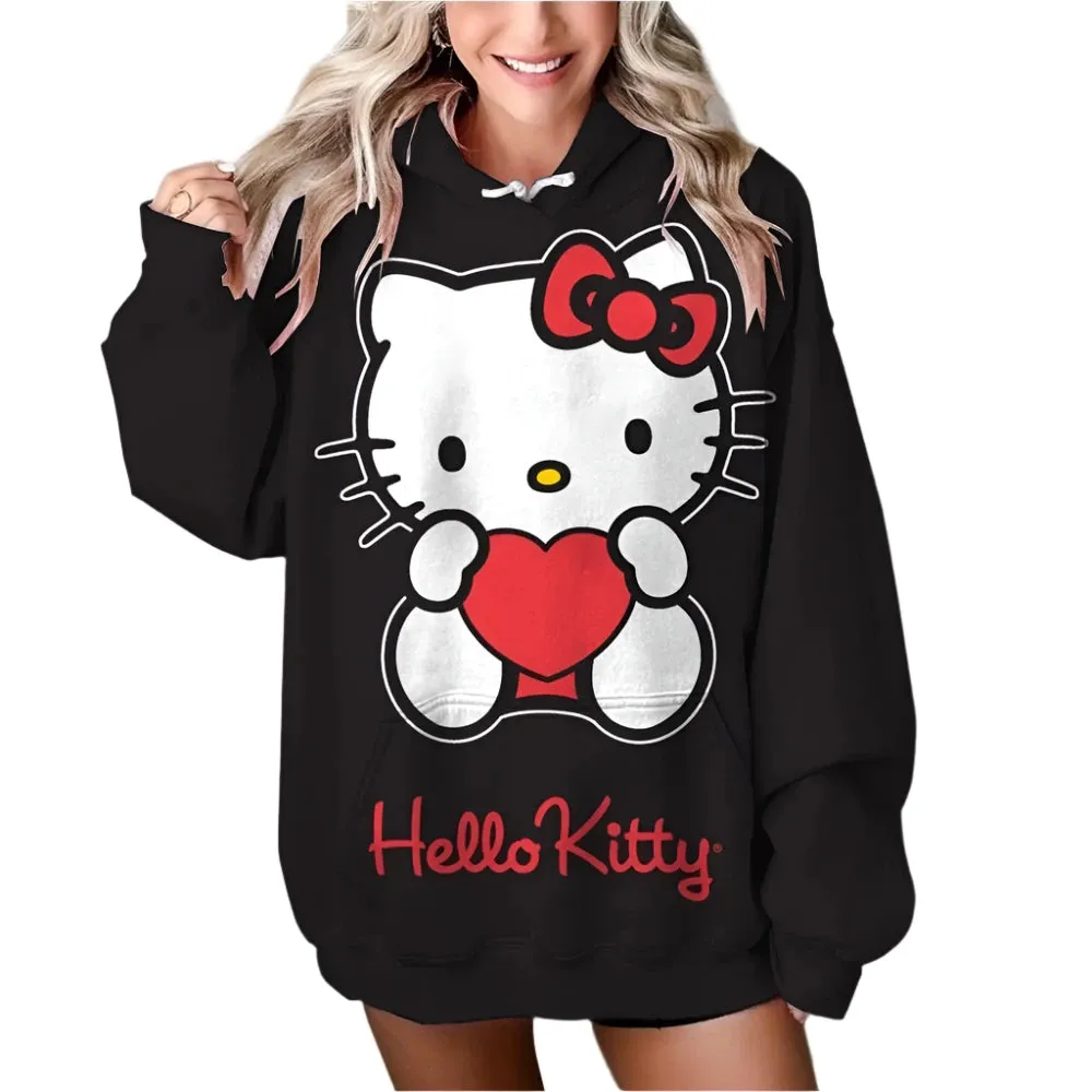 Women’s HELLO KITTY Hoodie - Long Sleeve Pullover Sweatshirt, Plus Size Casual Y2K Autumn Fashion