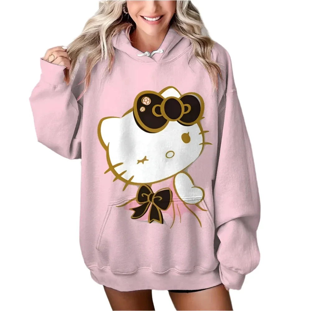Women’s HELLO KITTY Hoodie - Long Sleeve Pullover Sweatshirt, Plus Size Casual Y2K Autumn Fashion