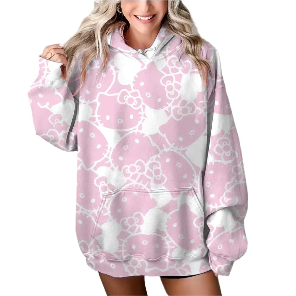 Women’s HELLO KITTY Hoodie - Long Sleeve Pullover Sweatshirt, Plus Size Casual Y2K Autumn Fashion