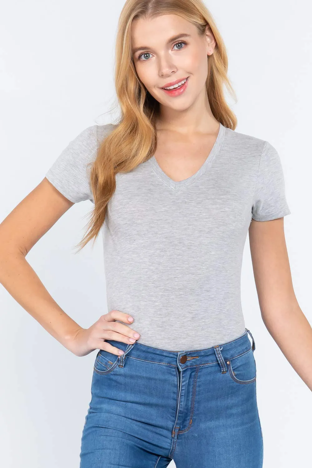 Women's Snap Crotch Short Sleeve V-Neck Cotton Jersey Bodysuit