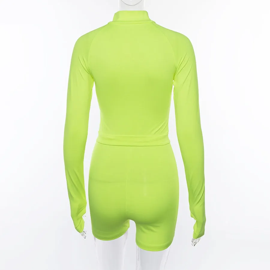 Women's Spring/Autumn Fluorescence Color Fitness Bodysuit