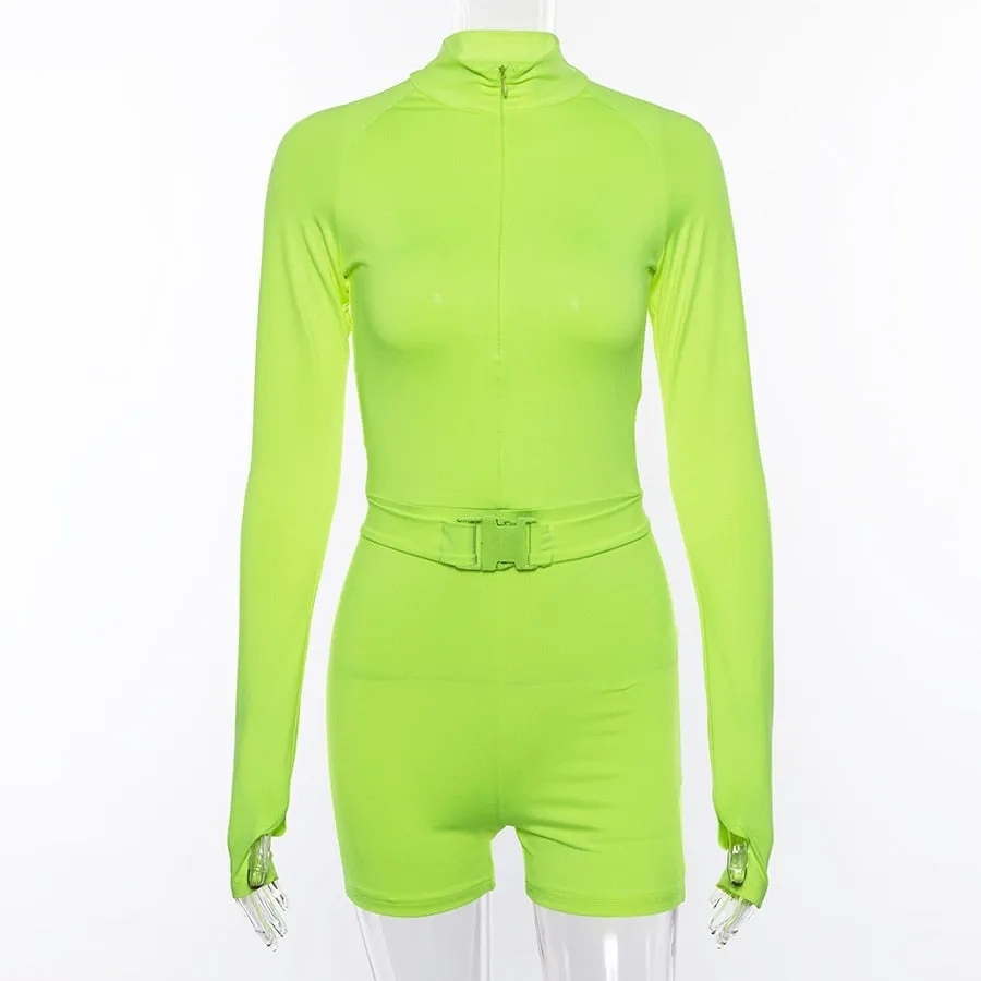 Women's Spring/Autumn Fluorescence Color Fitness Bodysuit