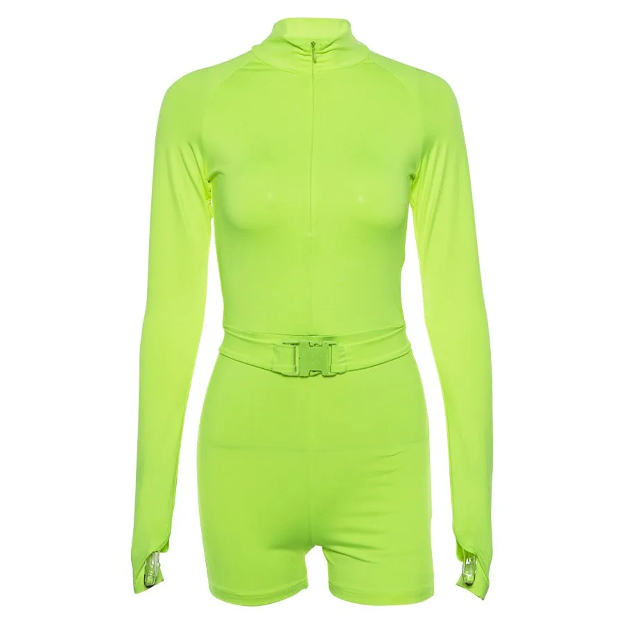 Women's Spring/Autumn Fluorescence Color Fitness Bodysuit