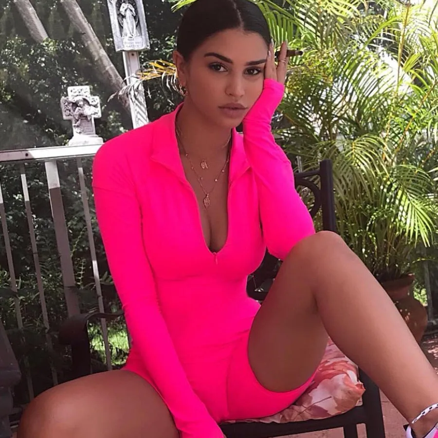Women's Spring/Autumn Fluorescence Color Fitness Bodysuit