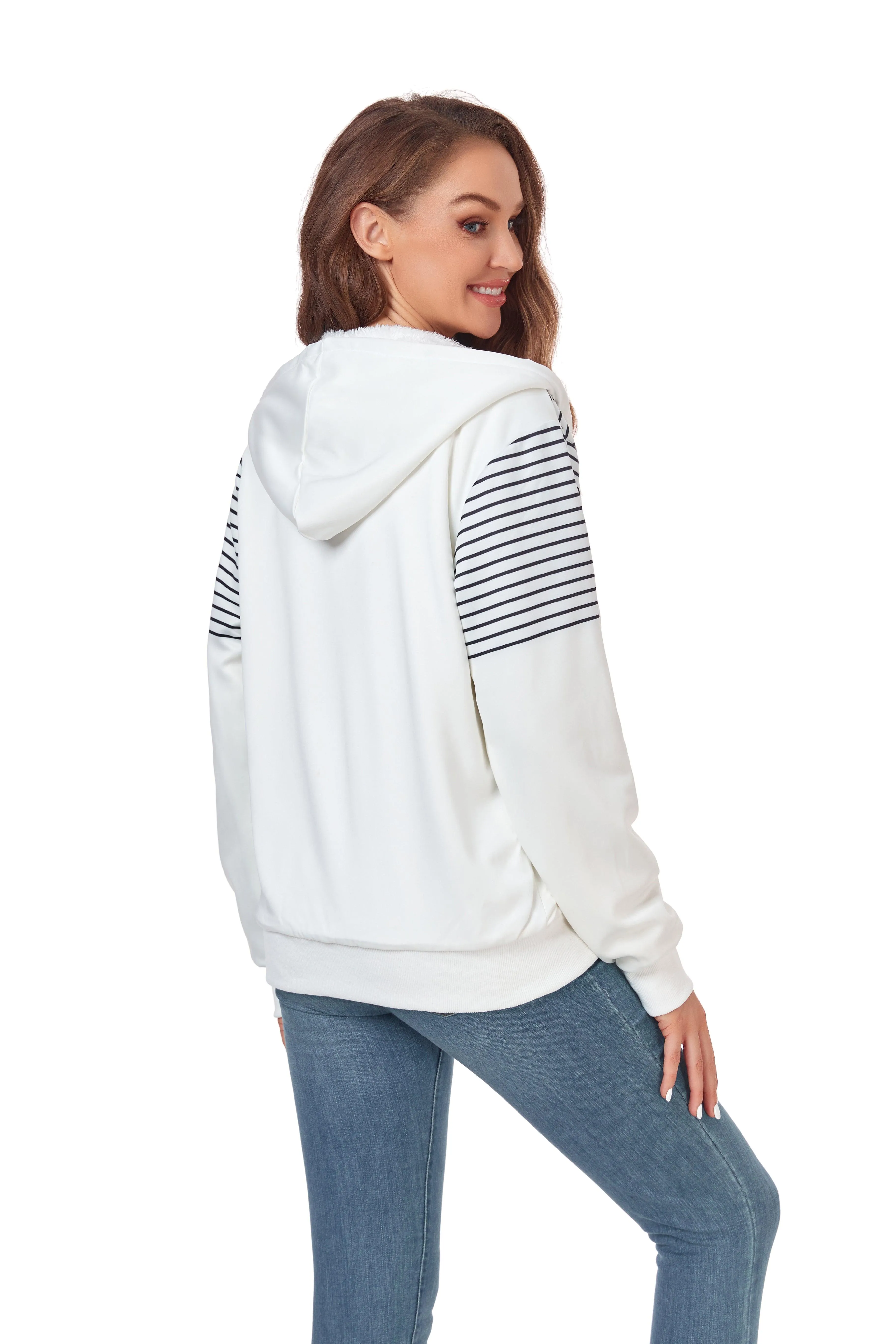 Women's White Full Zipper Printed Hoodie-ZPK006211