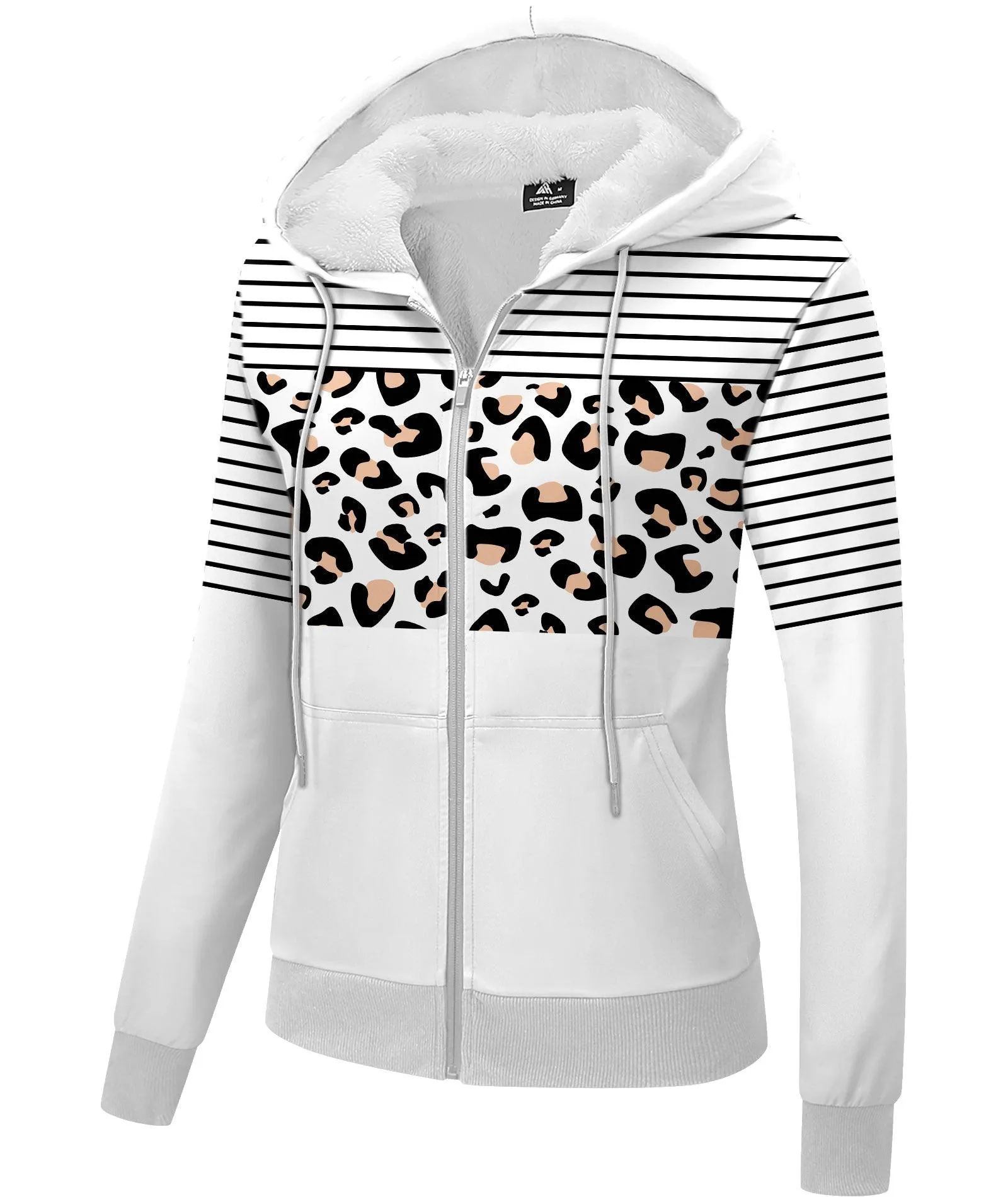 Women's White Full Zipper Printed Hoodie-ZPK006211