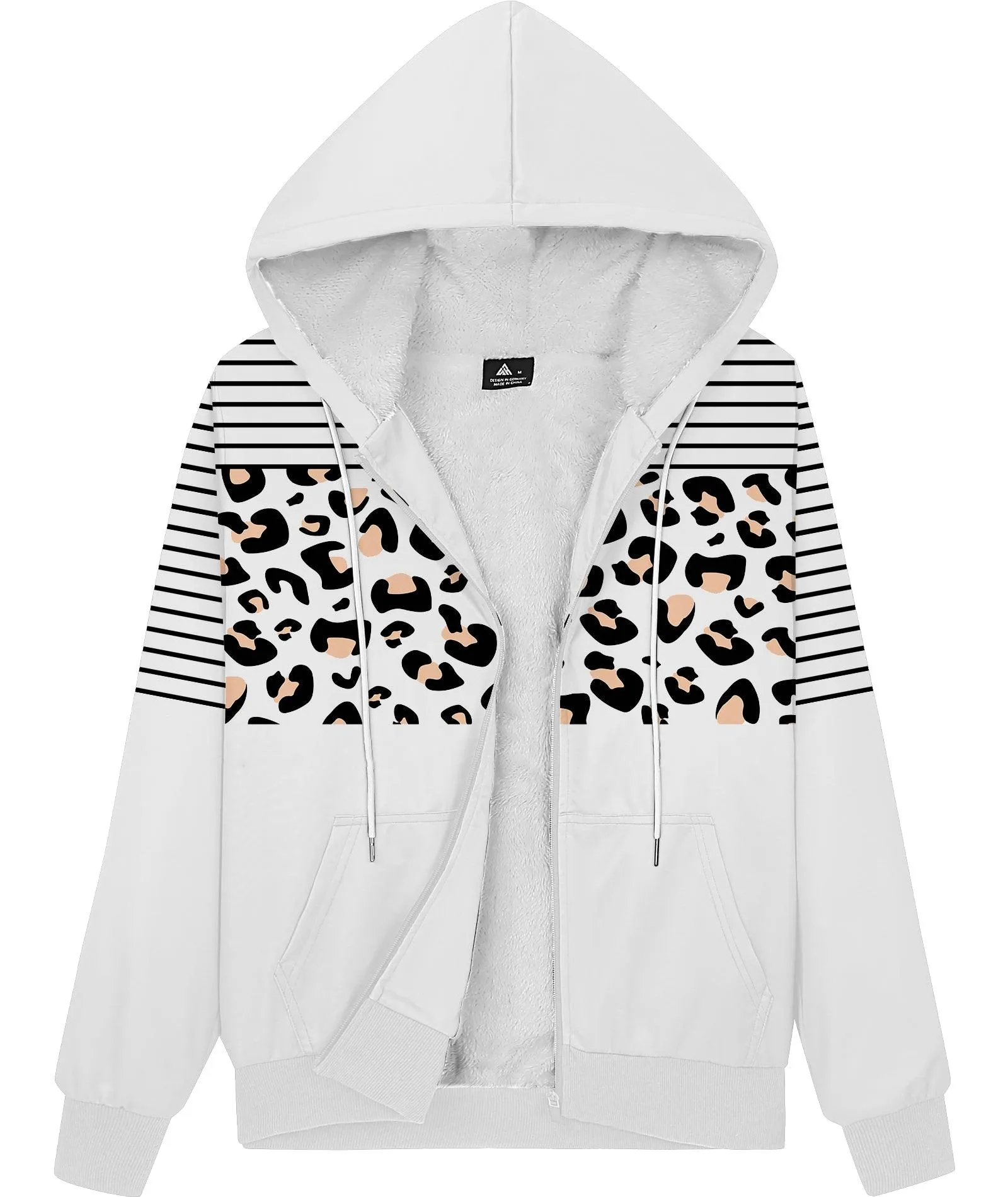 Women's White Full Zipper Printed Hoodie-ZPK006211