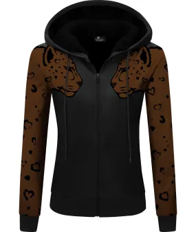 Women's Winter Leopard Printed Fleece Hoodie-ZPK006189