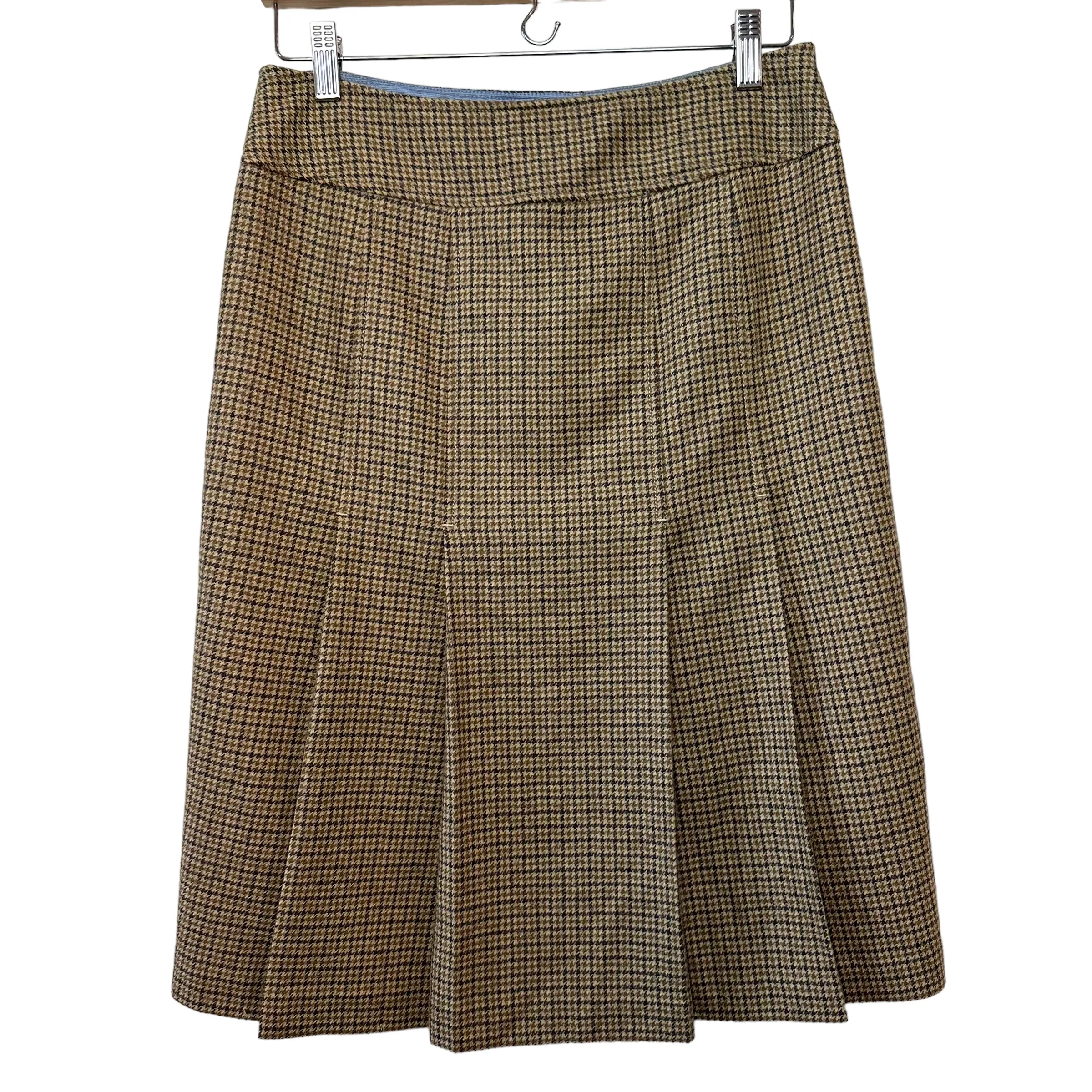 Y2K J. Crew Wool Plaid Midi Skirt Pleated Back Brown 4